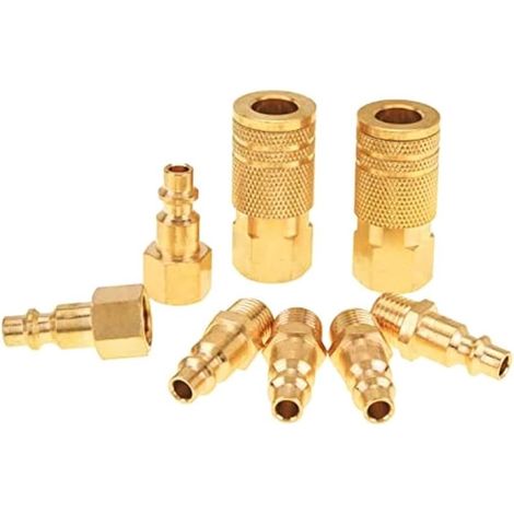 Kit de Coupleur D'Air et de Prise de 8 Pièces Raccords D'Air à Connecteur 1/4" NPT Raccord de Tuyau D'Air en Laiton Industriel pour Pièces D'Accessoires D'Outils Pneumatiques (1/5)
