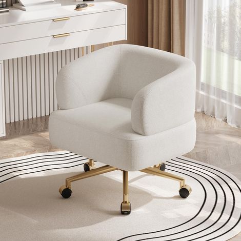 Fauteuil pivotant, design contemporain, fauteuil de détente pivotant, 5 roulettes, rotation à 360°, chenille, beige, L 71 × P 60 × H 71 cm