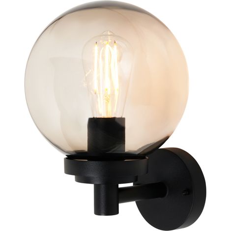 Litecraft Agio Outdoor Wall Light IP44 Lantern With Smoked Globe Shade - Black (1/5)