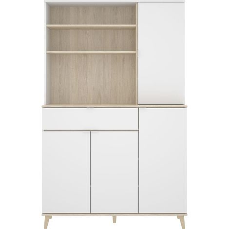 Meuble de rangement coloris blanc/naturel - Longueur 119 x Profondeur 40 x Hauteur 188 cm -PEGANE- (1/5)