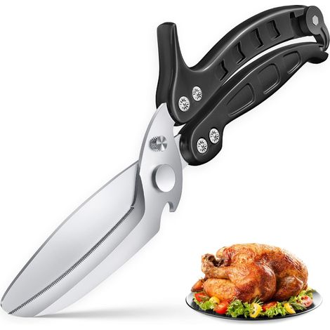 Ciseaux de cuisine multifonction en acier inoxydable avec ressort bord dentelé pour découper poulet poisson os et viande outil robuste (1/5)