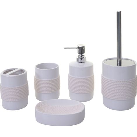 5-teiliges Badset HHG-684, WC-Garnitur Badezimmerset Badaccessoires, Keramik weiß (1/5)