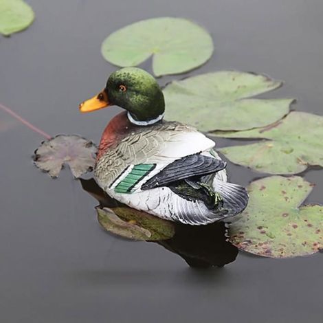 Sculpture Statue Flottante de Canard - Résine Naturelle - Décoration de Jardin - 21,5x11,8 cm