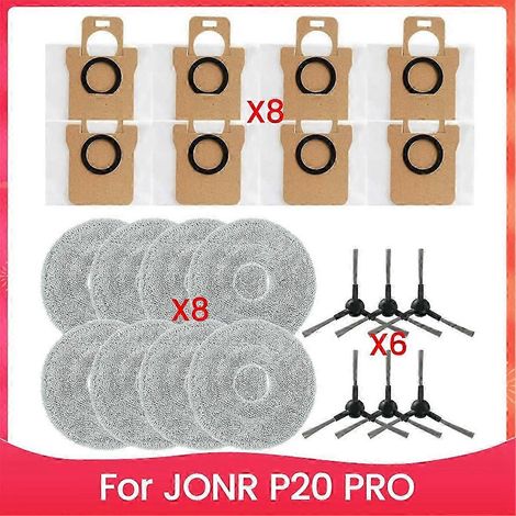 Kit d'accessoires de rechange pour aspirateur robot JONR P20 PRO : sacs à poussière, brosses latérales, chiffon de nettoyage. (1/5)