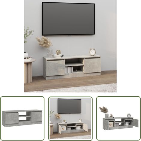 The Living Store Meuble TV avec porte Gris béton 102x30x36 cm - Meubles Tv - Meuble Tv Gris - Armoire Tv - Meuble Tv Avec Portes - Rangement Tv (1/5)