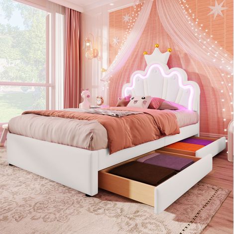 Bett Polsterbett mit Stauraum 90x200 PU Weiß OKMYHOME (1/5)