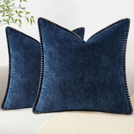 BEBUSINGOTO Lot de 2 housses de coussin décoratives en velours doux 45 x 45 cm, style ferme, avec bordure cousue, pour canapé, lit, décoration d'intérieur (1/5)