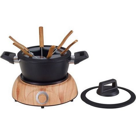 Nouvel WOOD Service à fondue 6 personnes Noir/Bois