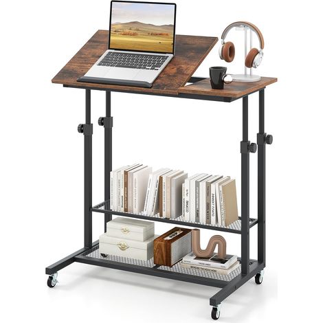 COSTWAY Bureau Debout Mobile, Table Assis-Debout Réglable en Hauteur avec Plateau Inclinable, Support pour Ordinateur Portable à roulettes, Poste de Travail Informatique pour Le Bureau à Domicile (1/5)