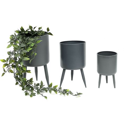 DanDiBo Blumentopf mit Füßen Pflanztopf Blumenkübel mit Beinen Metall Grau 3er Set 96260 Modern Pflanzenständer (1/5)