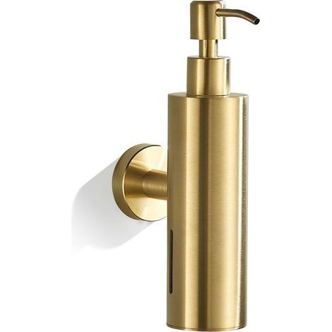 Distributeur de savon mural pour salle de bain, acier inoxydable (1 pièce, 300 ml, or brossé) (1/5)