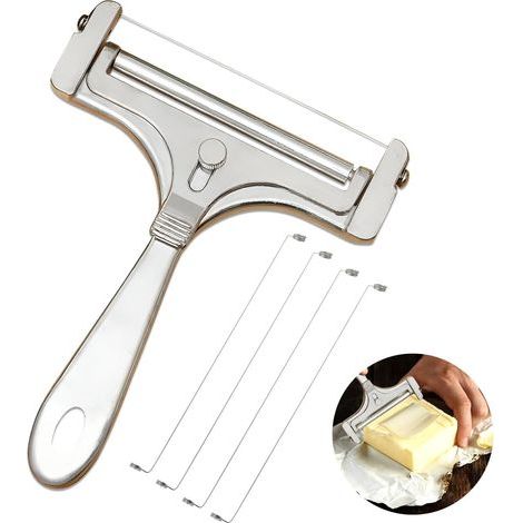 Trancheur Manuel à Fromage, Apportez Jeu de 4 Fils de Rechange, Coupe Fromage de En Inox, Roulette, Réglables en Épaisseur (1/5)