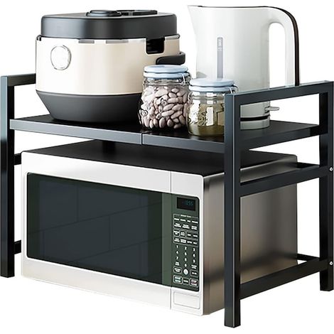 Étagère métallique pour four à micro-ondes, 6 crochets, réglable, organisateur de cuisine, antidérapante, facile à installer, résistante à la corrosion, universelle, en acier inoxydable, 40-60 x 36,5 (1/5)