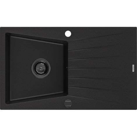 Mexen Cesar fregadero de granito de 1 cubeta con escurridor 775 x 470 mm, negro, sif贸n negro - 6514771010-77-B