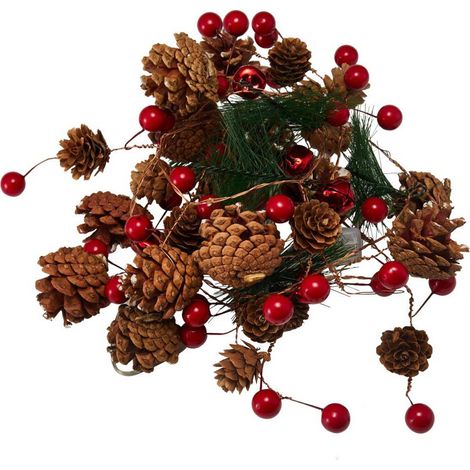 Lumières LED en fil de cuivre, guirlande lumineuse en forme de pomme de pin, décoration d'aiguille de pin, petit mûrier décoratif créatif. (1/4)