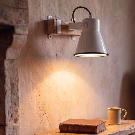 Aplique de Pared Madera y Cerámica Esmaltada con 1 Foco (1/4)