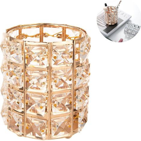 Boîte de rangement et de présentation cosmétique en cristal, porte-pinceaux de maquillage et boîte à bijoux, idéale pour une coiffeuse pot de rangement rond vintage pour outils de maquillage, parfai (1/5)
