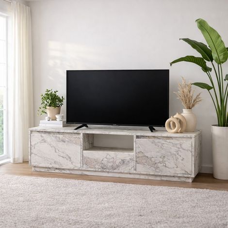 TV-Möbel aus Marmor und Melamin – drei Schränke – 160 x 42 x 29,5