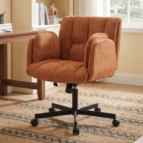 Silla de oficina giratoria naranja en tela con reposabrazos abatibles, altura ajustable y soporte lumbar (1/4)