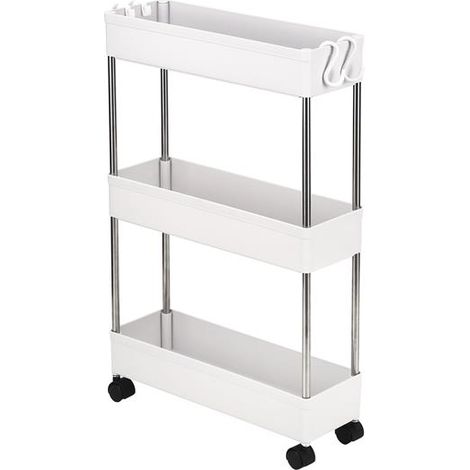 GROOFOO 3-Layer Ultra-thin, Mobile Multi-Functional Slim Storage Cart,Suitable for Kitchen, Bathroom, Laundry Room Narrow Place, Plastic and Stainless Steel, White (1/5)