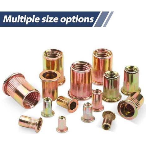 100 Pièces Écrous M6 à Sertir, Insert Fileté à Tête Plate en Acier Carbone Zinc, Rivet Aveugle Pour Diverses Applications (1/5)