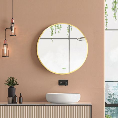 Miroir Mural Rond Ø50cm - Cadre Métal Doré - Salle de Bain Chambre Couloir