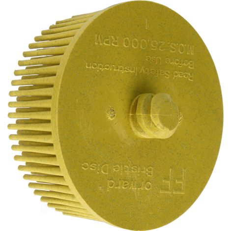 Roue abrasive à poils de 5 cm (2") sur tige, pour le décapage des bavures et de la rouille sur métal, couleur jaune (1/5)
