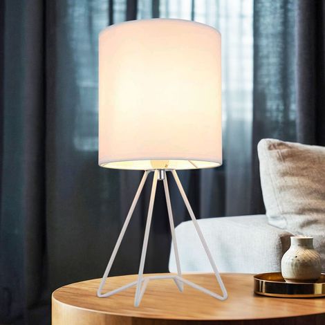 Tischleuchte Textilschirm Nachttischlampe weiß Beistellleuchte Modern, Metall, E14 Fassung, DxH 16x34,5 cm
