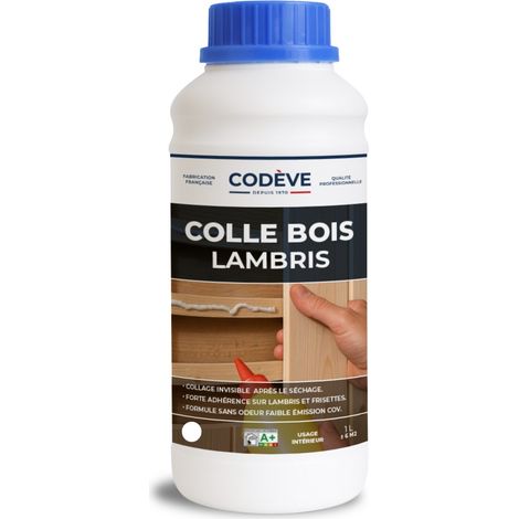 Colle Lambris Bois - 1 L - Codeve Bois - Pour L'assemblage D'un Lambris, Frisette, Plinthe, Clin, Lame Ou Latte En Bois.