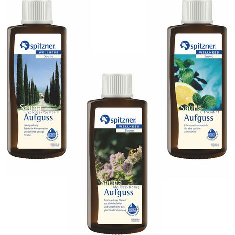 Spitzner Saunaaufguss 3 Düfte Cypresse Rosmarin Melisse Citrus mit je 190 ml