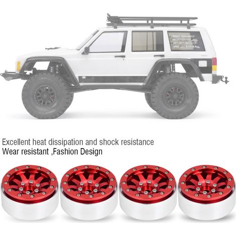 4 moyeux de roue Beadlock en alliage de mode 1,9" à 10 trous pour la plupart des crawlers RC 1/10 (rouge) (1/4)