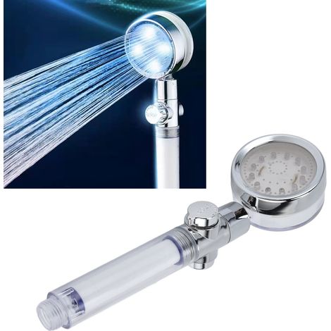 Pommeau de douche à LED avec arrêt d'eau à un bouton, pression d'eau réglable, rotation libre à 360 degrés et douchette à main avec filtre. (1/5)
