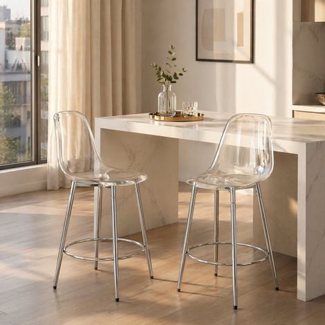 MEUBLIV Tabourets de bar transparents 48,5 x 48,5 x 102 cm argent – lot de 2, assise 66 cm (1/5)