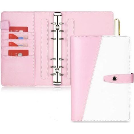 Classeur Budget - PU Cuir - Rose - A6 - Avec Bouton Pression