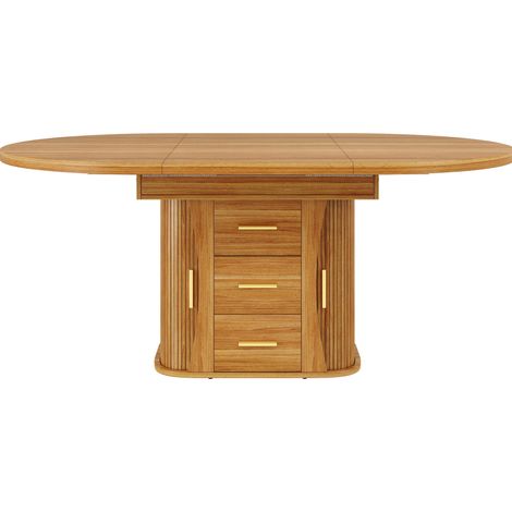 Mesa de comedor redonda extensible en MDF color nogal 118-158 cm para 6 personas (1/5)