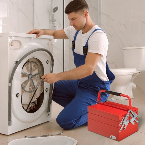 Cassetta portautensili pieghevole in acciaio rosso, 3 livelli, 5 scomparti, 45 x 20 x 41 cm, 20 kg (1/5)
