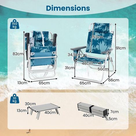 Dossier 5 positions, chaises de plage pliantes avec table d'appoint, pour plage, camping et pique-nique (1/4)