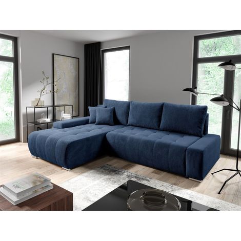 Ecksofa Sofa mit Schlaffunktion VOGAR Stoff Poso Blau Ottomane Links (1/5)