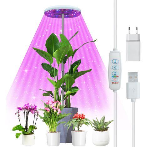 Lámpara para plantas, 72 LED de espectro completo, luz de cultivo, altura ajustable con temporizador de 3/9/12 horas, 10 niveles de brillo, 3 modos de luz, ideal para plántulas y suculentas.