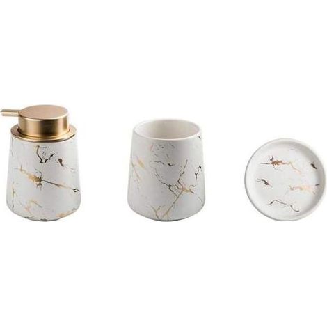 TAISHENGDA-Set mit 3 Badaccessoires aus Jaspeada-Keramik – Jabón-Spender, Zahnhalter, Vase, Jabonera – Mate weiß (1/5)