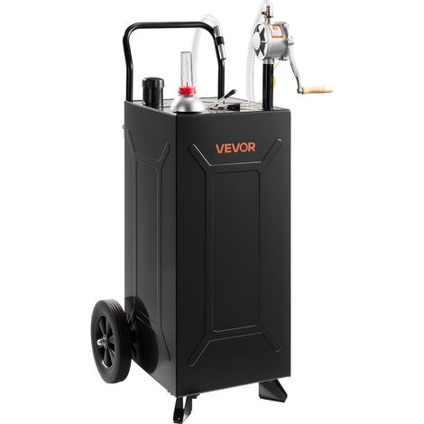 Chariot Carburant 113,6 L Réservoir à Carburant Mobile Pompe Manuelle, Réservoir en Acier au Carbone, avec 2 Roues et Tuyau, pour Essence et Diesel, Voiture, Tondeuse, Quad, Bateau, Moto, Noir (1/5)