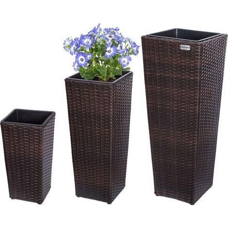 Ensemble de trois pots de fleurs hauts couleur brun foncé (1/5)