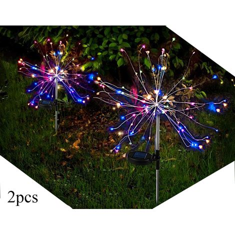 Lampes solaires de jardin, 2 lampes solaires effet feu d'artifice, LED multicolores, étanches, pour une utilisation extérieure : jardin, balcon, jardinières, bacs à fleurs et décoration de terrasse. (1/5)