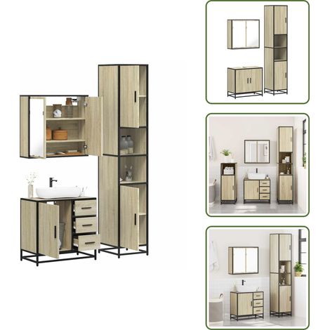 The Living Store Set de muebles de baño 3 pzas madera contrachapada roble Sonoma - Armario de baño