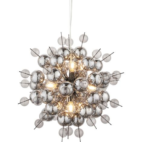 Merano Pavia Plafonnier à 9 lampes, plaque chromée noire avec miroir fumé et verre teinté (1/5)