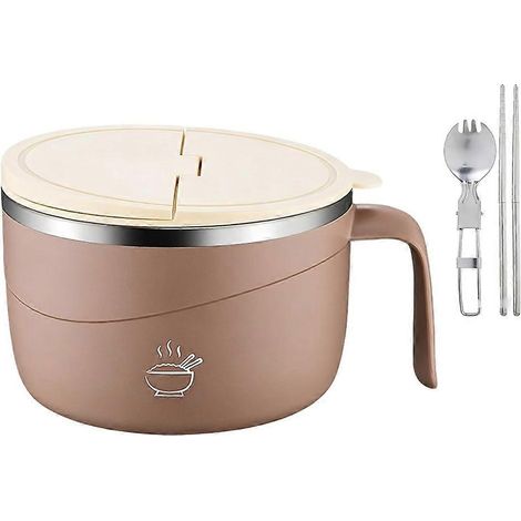 1200ml Ramen bol inoxydable acier Noodle Bowls avec poignée et Lid Leak résistant Speedy Ramen Cooker Soup bol marron (1/5)