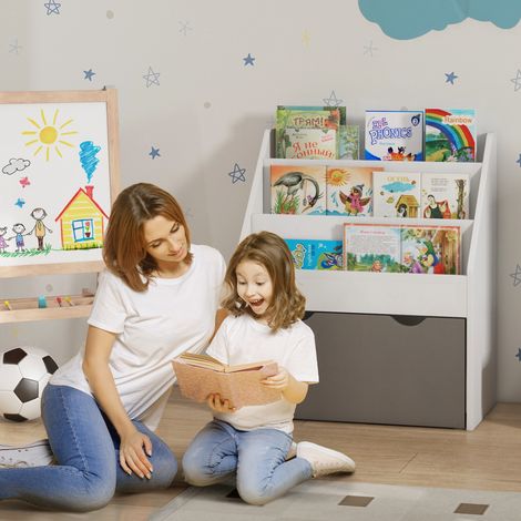 Blanche - Bibliothèque pour enfants avec étagères, tiroir, bibliothèque pour chambre, salle de jeux (1/4)