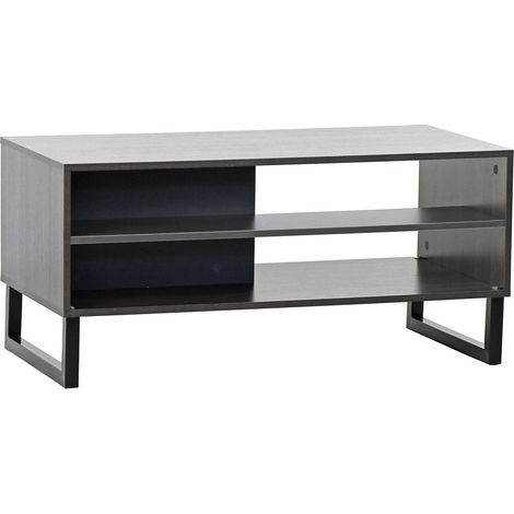Tavolino basso 2 ripiani 101x47x50 cm in legno effetto olmo scuro e grigio (1/5)