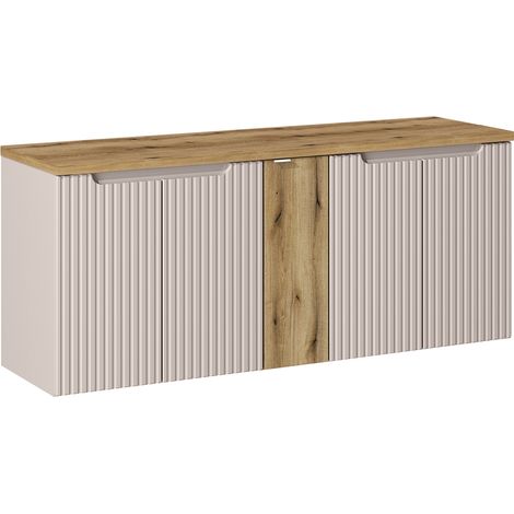 Meuble sous-vasque 140cm 5 portes plan de toilette Riva Cachemire et Bois