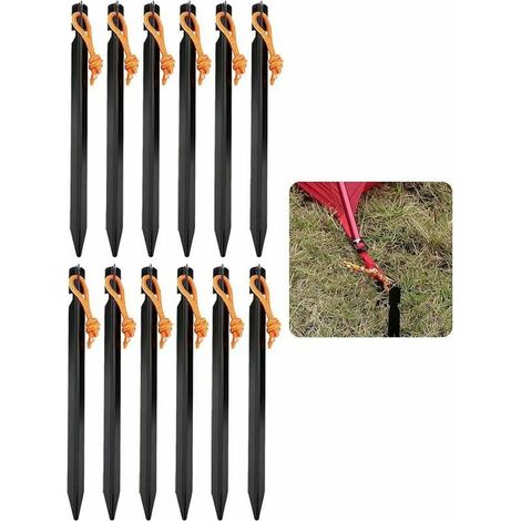 Accessoires pour tonnelle, grange, abri et arche 12 piquets de tente, piquets métalliques de 18 cm, piquets de sol en aluminium pour tentes, adaptés aux sols durs. (1/5)